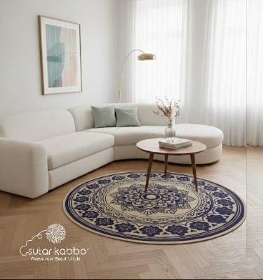 Picture of Bohemian Mandala Round Jute Rug – Handcrafted Natural Fiber Area Rug