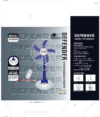 Picture of (TS-2986): Defender 16" Rechargeable AC_DC Fan with LED Multi-Function:Blue