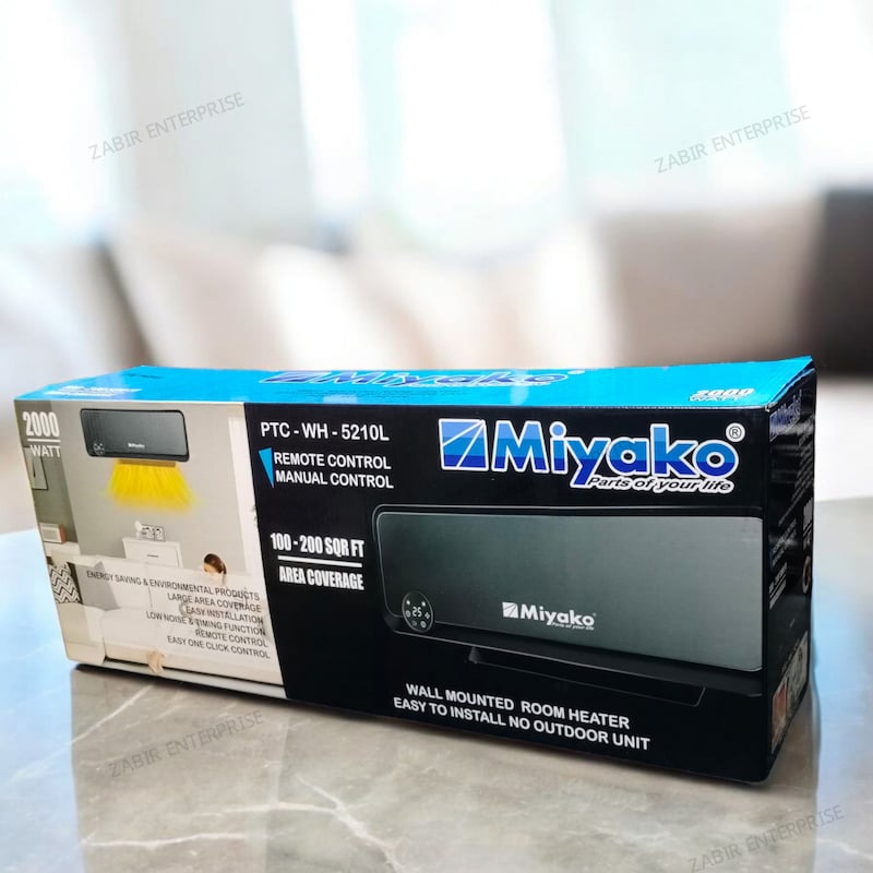 Picture of Miyako PTC-WH-5210L wall-mounted room heater With Remote Control & Manual Contro Large Area Coverage Easy One Click Control Low Noise & Timing Function-2000 Watts, Black