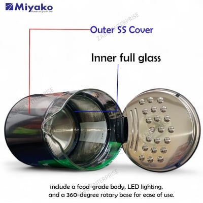 Picture of Miyako MJK-18GLS Electric Kettle – 1.8L Borosilicate Glass, 1500W fast boil, LED light, auto shut-off & overheat protection