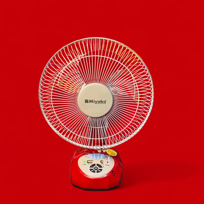 Picture of Miyako Rechargeable Fan KL-1200USB 12 Inch -90° Rotation, 100% Copper Motor, Low Noise | 10 Hour Backup, Red