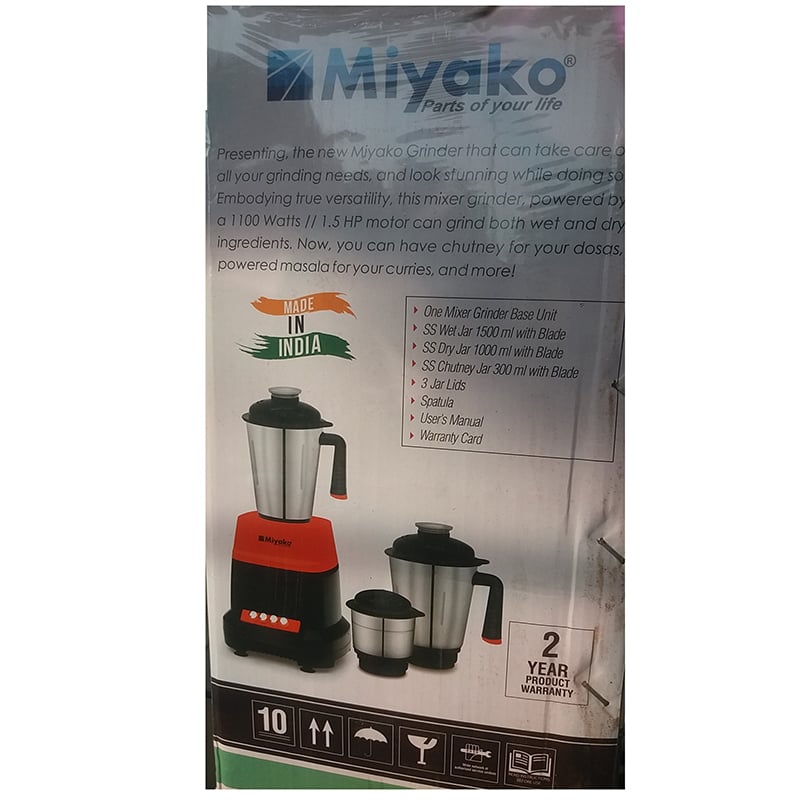 Picture of Miyako (Heavy Duty) Stainless Steel Jars Mixer Grinder, 1100W (3 in 1)., Black&amp;Red