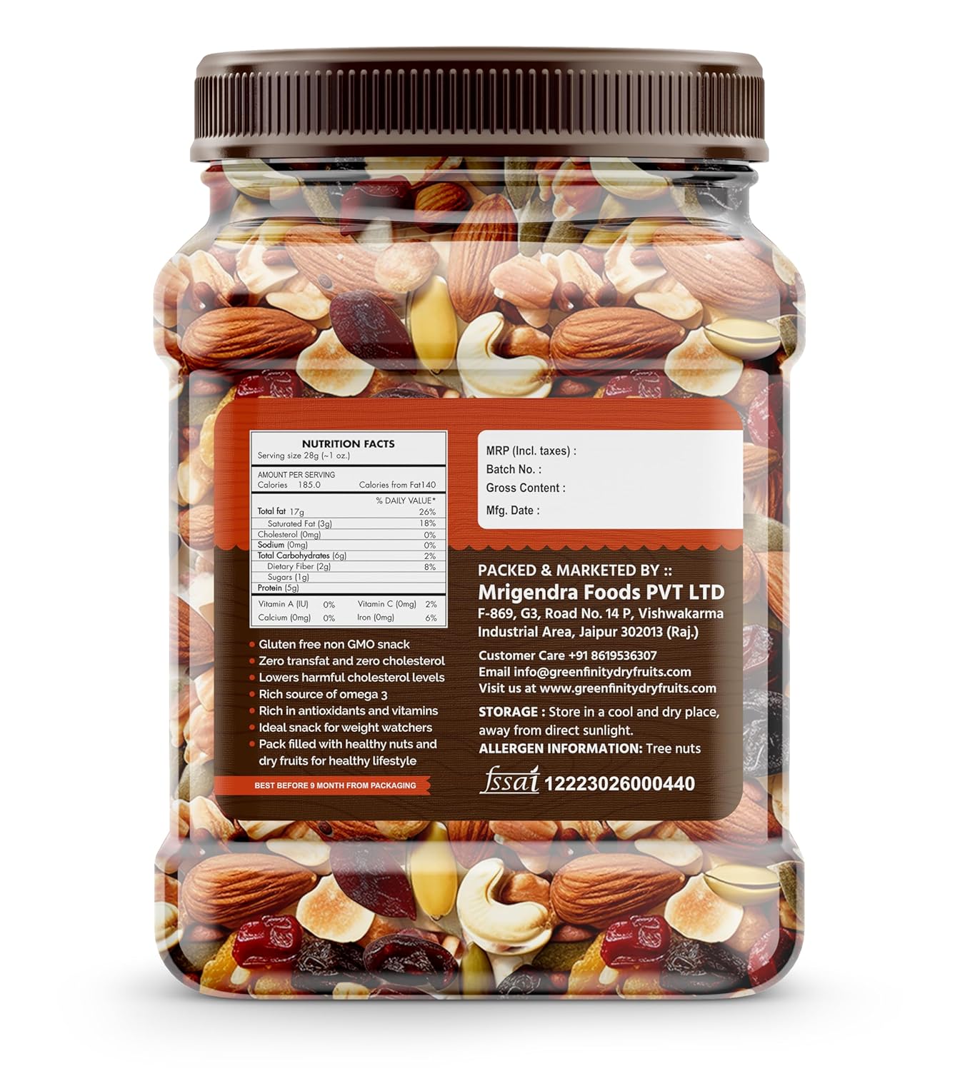 Picture of PrettyNutty Healthy Nutmix  Dried Almonds, Black Raisins, Cashewnuts, Cranberries,  & Many More 500g