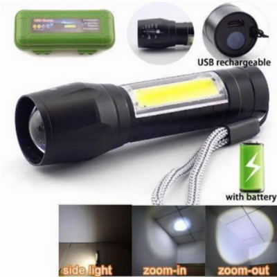 Picture of Rechargeable Flashlight Torch LED USB Portable Torches 3 Modes Mini Camping Lighting - Black