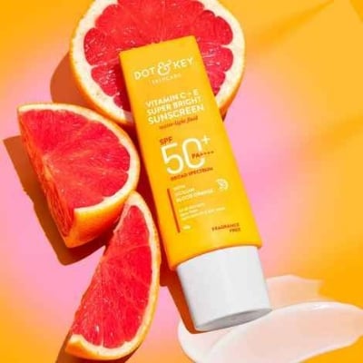 Picture of Dot & Key Vitamin C + E Super Bright Sunscreen SPF 50+++ | for Even Toned & Glowing Skin | No White Cast, WaterLight I UVA/B & Blue Light Protection 80gm - Yellow
