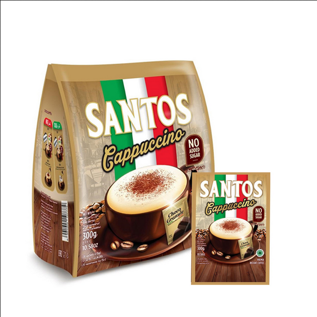 Picture of Santos Cappuccino (Pack of 2) - Premix Instant Coffee - No Added Sugar - with Choco Granule - 2x 20 Sachets x 15g (Total 40 sachets)