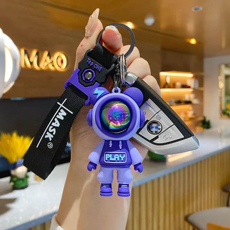Picture of Astronaut Bears Key Chains Ring Fashion Cute Animal Bag Key ring Holder for Motor Bike Car Accessories Gift