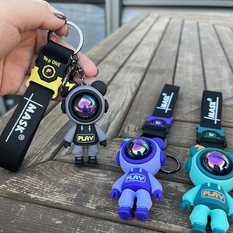 Picture of Astronaut Bears Key Chains Ring Fashion Cute Animal Bag Key ring Holder for Motor Bike Car Accessories Gift