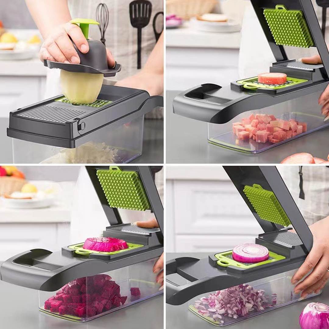 Picture of 16 in 1 Multifunction Vegetable Cutter with Squre Basket – Portable Chopper, Shredder & Grater for Quick Meal Prep - Multicolor