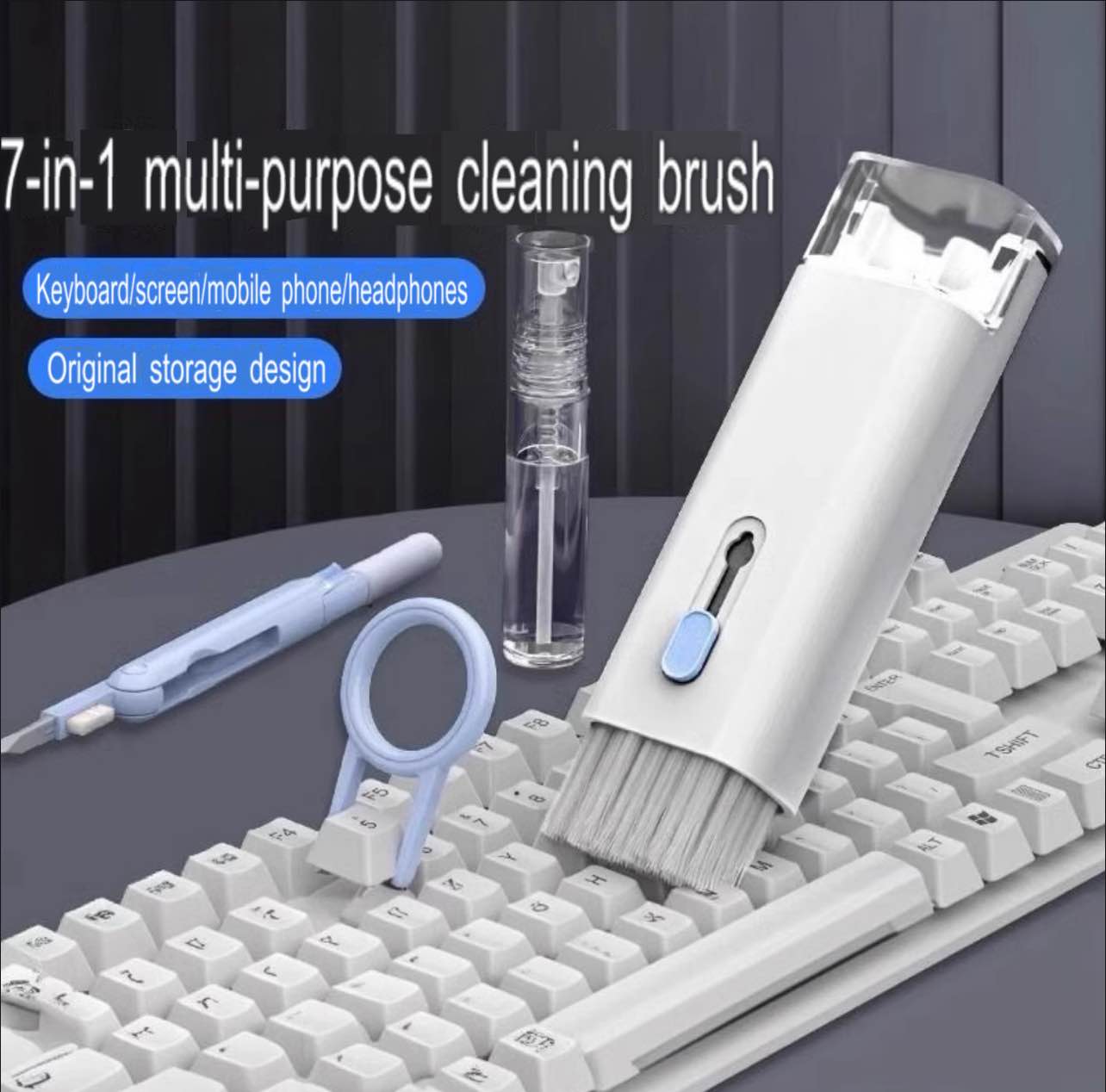 Picture of 7 in 1 touch screen cleaner brush Earbuds Earphone Cleaning Cleaning Tools Keyboard Cleaner Kit Airpod Screen Cleaner Pen kit - Multicolor