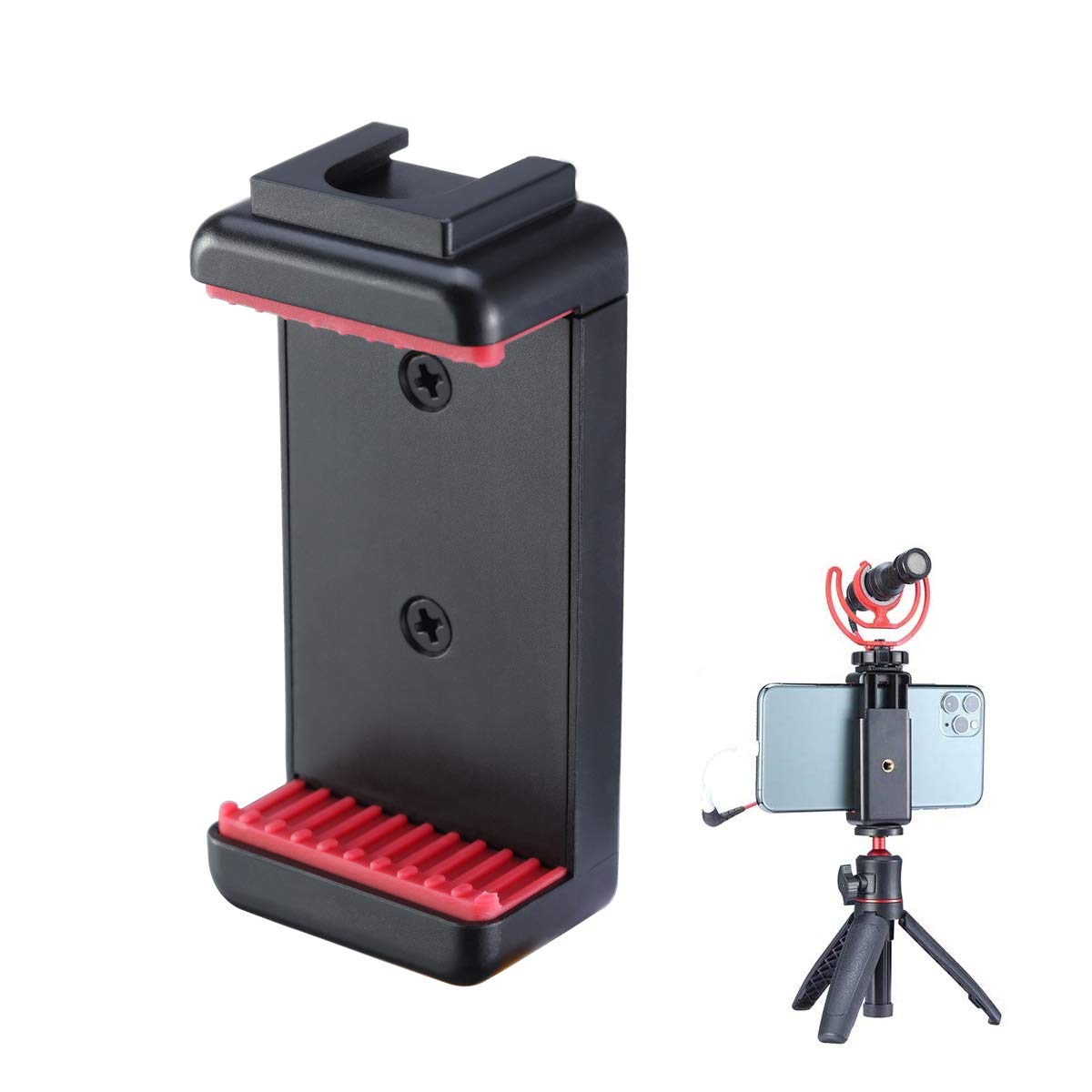 Picture of Ulanzi ST-07 Adjustable Phone Holder Vlog Phone Clip with 1/4 Inch Screw Hole Extending Cold Shoe Smartphone Camera Kit Black