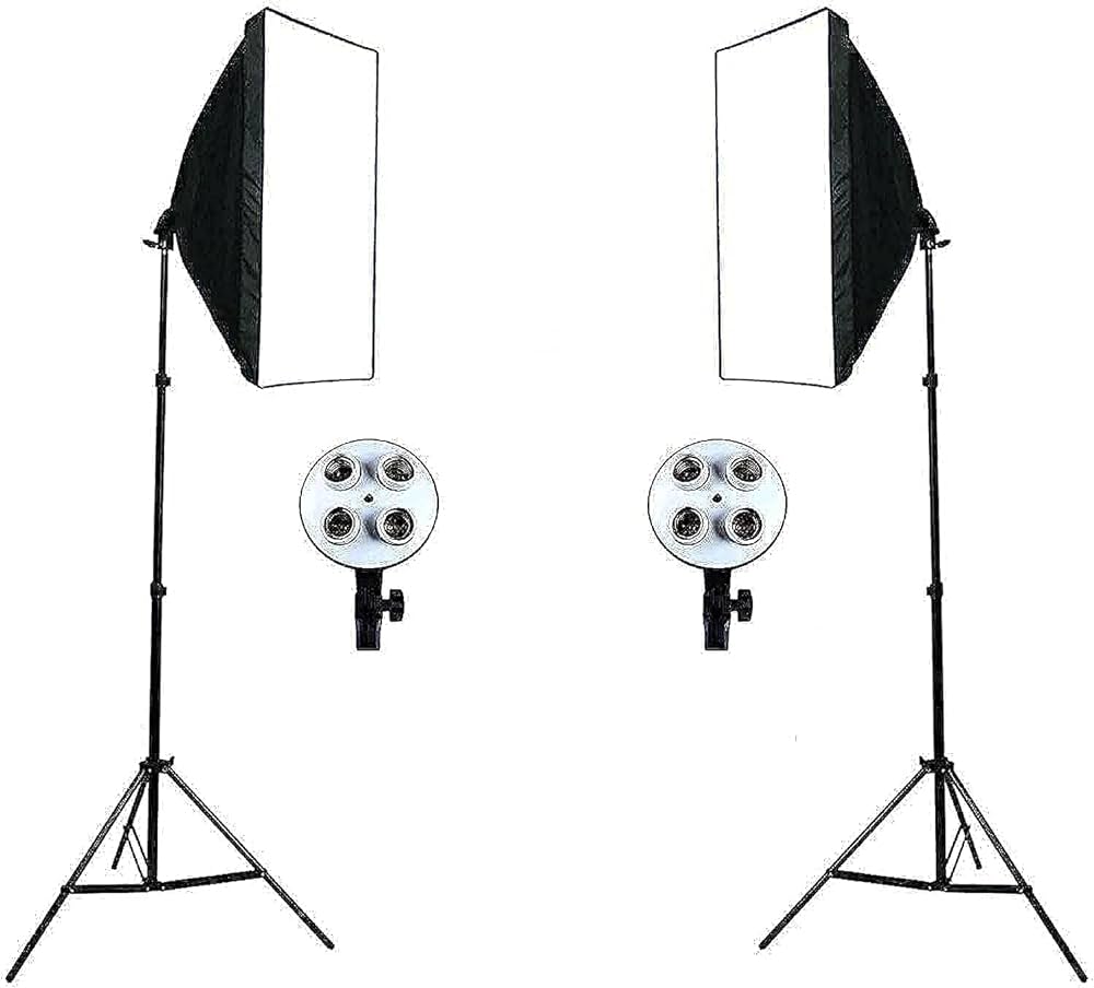 Picture of PHOTO VIDEO STUDIO LIGHTING KIT 4-SOCKET E27 LAMP HOLDER SOFTBOX LIGHT STANDS Black