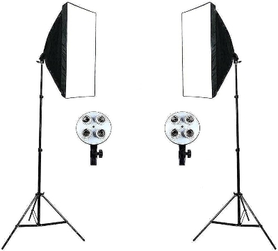 Picture of PHOTO VIDEO STUDIO LIGHTING KIT 4-SOCKET E27 LAMP HOLDER SOFTBOX LIGHT STANDS Black
