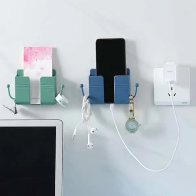 Picture of Mobile Phone Charging Hanging Holder Multifunction Wall Mounted Plug Bracket Remote Control Mounted Storage Box 1 pcs