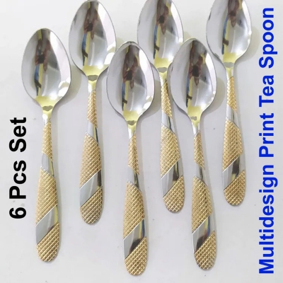 Picture of 6 piece steel spoon 6 inch long multi design Print.