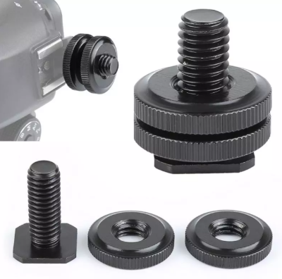 Picture of 1/4 Inch Double Nut Cold Shoe Tripod Mount to Flash Hot Shoe Screw Adapter for GoPro Hero 5 Action DSLR Camera Photo Studio Black