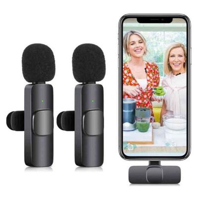 Picture of K9 Type C Duel Wireless Lavalier Microphone Noise Reduction Outdoor Live Broadcast USB Lavalier Microphone For Mobile Phone Black