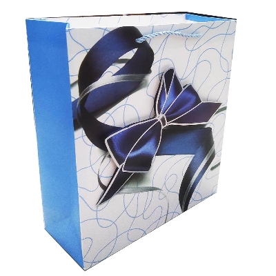 Picture of Gift Shopping Bags 3D Flower, Large size- Glossy Paper Shopping Bag With Handle Grey