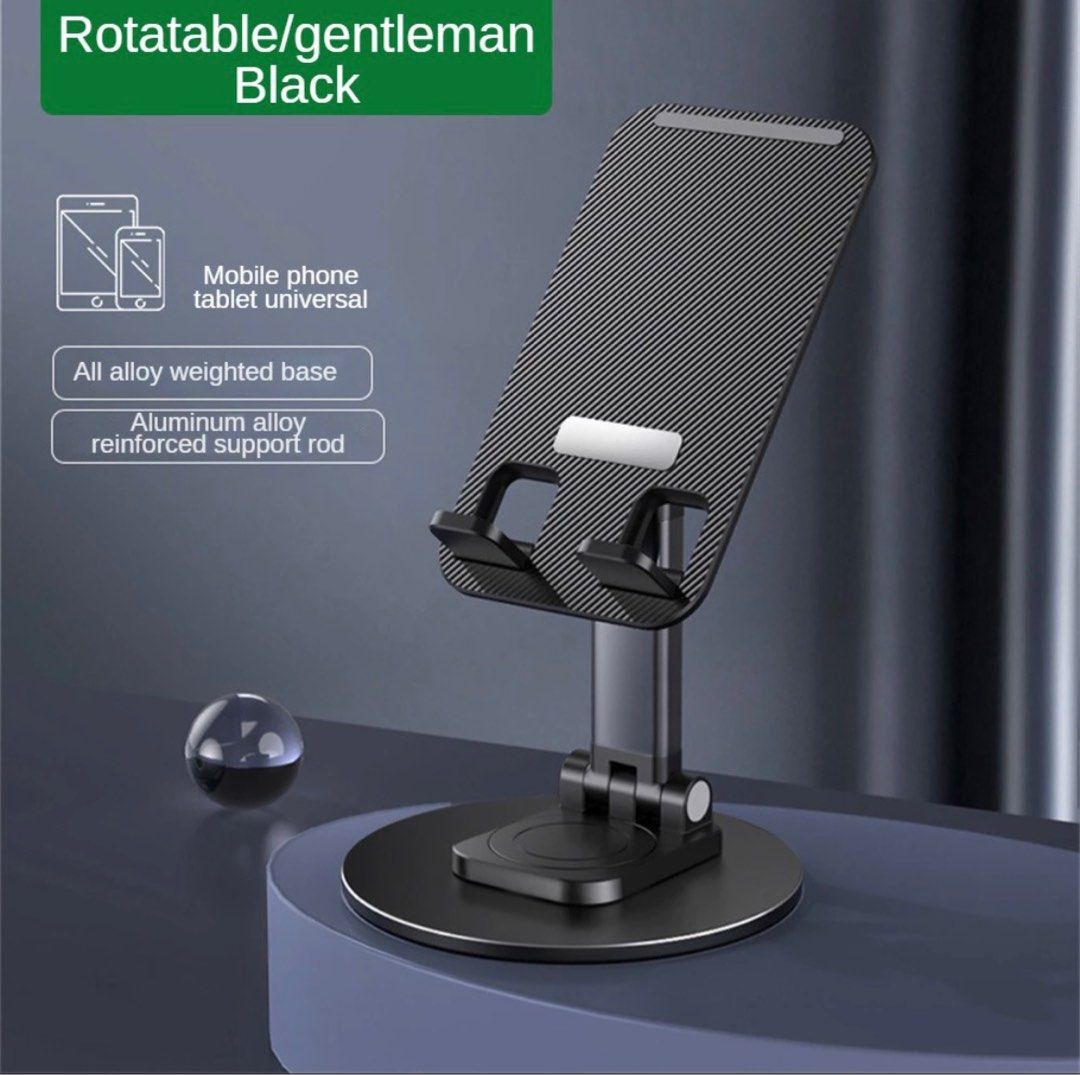 Picture of 360 Rotation Mobile Phone Bracket Desktop Telescopic Folding Double Shaft Design Stable Anti Fall Creative Bracket Black