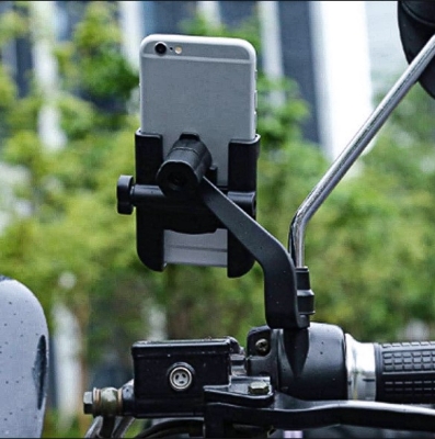 Picture of Mirror Motorcycle Mobile Phone Bracket Mountain Bike Aluminum Aloe Mobile Phone Holder Easy to Use and Maintain Black