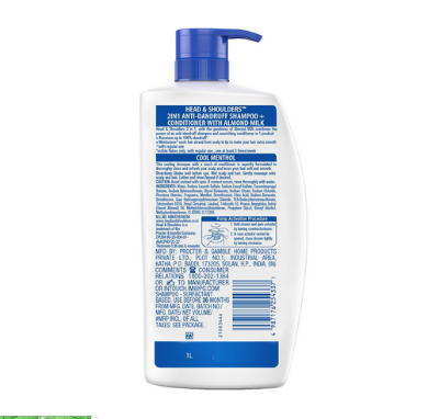 Picture of Head & Shoulders 2-in-1 Cool Menthol Anti Dandruff Shampoo + Conditioner for Women & Men, With Almond Milk (1 L)