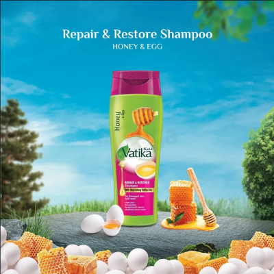 Picture of Vatika Naturals Repair & Restore Shampoo with Honey & Egg for Damaged Hair, Split-ends-400ml