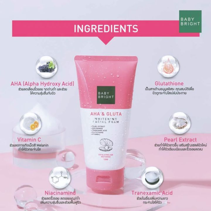 Picture of BABY BRIGHT AHA & GLUTA WHITENING FACIAL FOAM 120G (Made In Thailand)