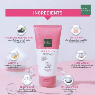 Picture of BABY BRIGHT AHA & GLUTA WHITENING FACIAL FOAM 120G (Made In Thailand)