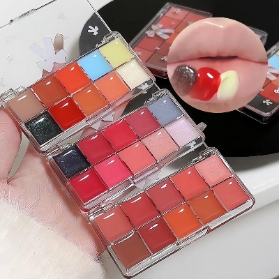 Picture of 10-Color Jelly Lip Gloss Plate Moisturizing Pigmented Lip Glaze Palette Water Glossy Mirror Lip Balm
