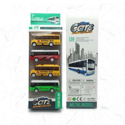 Picture of High Quality ABS Plastic Bus Toy Set of 4, School Bus Toy Long-Distance Mini Toy Bus Pull Back Friction Powered Buses Vehicles for Boys and Girls Birthday Party