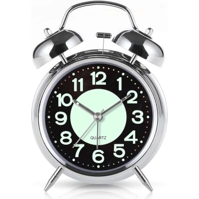 Picture of Silent Twin Bells Desktop For Sleeper Bedside Alarm Clock Extra Loud Bedroom 4 Inches Twin Bell Super Loud Alarm Clock With Nigh