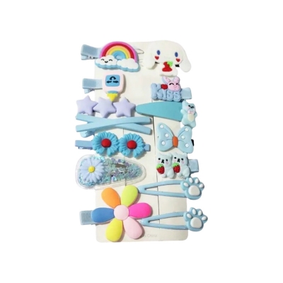 Picture of New 14 Pcs Hair Clip Set Blue color, Baby & Girls Hair Clip Set, Cartoon Bobby Pin Baby Hair Clips Set, Colorful Girls Hairgrips and Kids hair Accessories