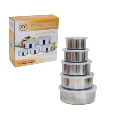Picture of Stainless Steel Storage Bowls 5Pcs Set (With Food-Grade Plastic Cover)