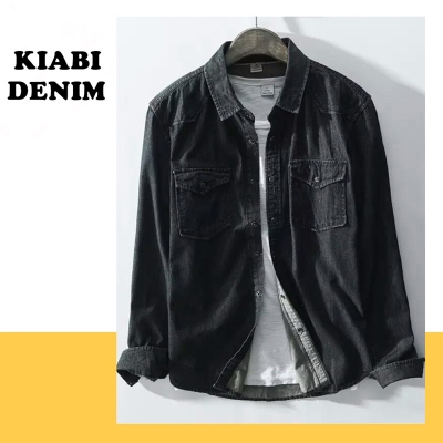 Picture of Black Fashionable Casual Denim Jeans Shirt For Men