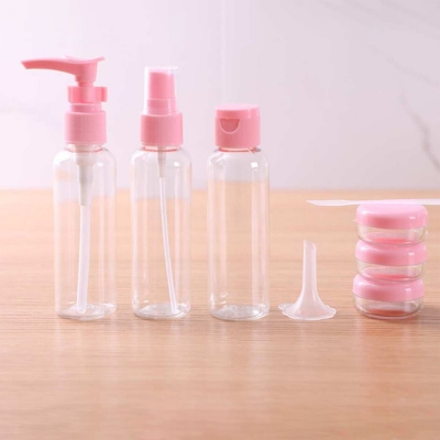 Picture of 6Pcs Makeup Travel plastic cosmetic transparent bottle Set spray cream Refillable lotion Jar Storage portable zipper wash Bag PVC box