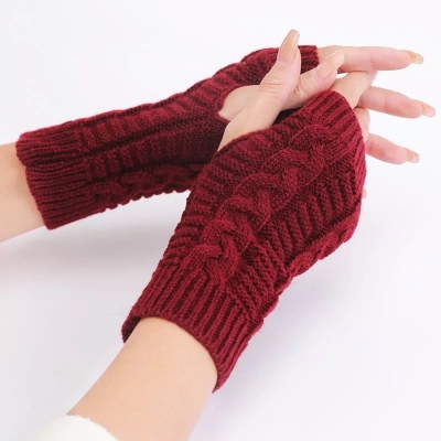 Picture of PHOGARY Winter Fingerless Gloves for Women – Warm Knitted Arm Warmers, Faux Fur Crochet Mittens, Wrist Gloves with Finger Holes for Autumn & Winter