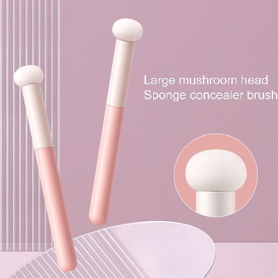 Picture of Small Mushroom Concealer Brush Soft Makeup Powder Puff Wet Dry Use Natural Lip Brush Face Foundation Brush - Pink