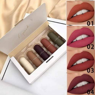 Picture of 5pcs Mini Lipstick Set Mini Mattr Lipstick Set Waterproof Long Lasting Makeup Lipstick Kit Tint Capsule Lipstick Set