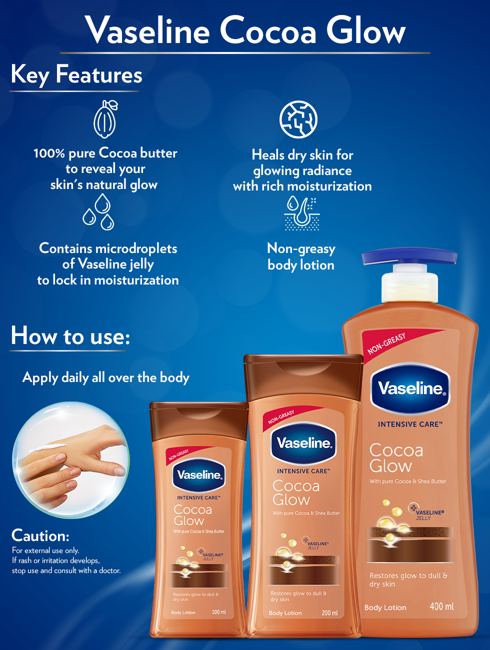 Picture of Vaseline Intensive Care Cocoa Glow Body Lotion for Men & Women - 400ml(Indian)