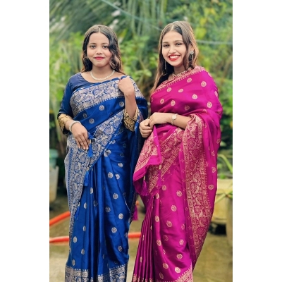 Picture of Premium Quality Japani Half Silk Sari ‍and Matching Free Blouse Piece - Multicolor - 12