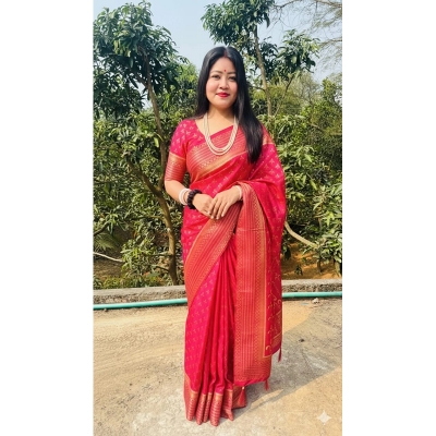 Picture of Premium Quality Japani Half Silk Sari ‍and Matching Free Blouse Piece - Multicolor - 12