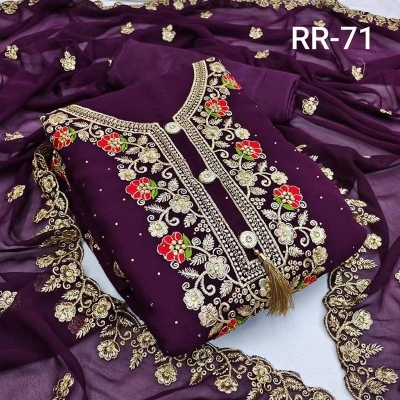 Picture of Embroidery Premium Quality Unstitched/Unready Jorjet Four Pieces for Women/ Girl - Multicolor - 56 Inch