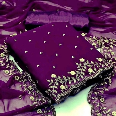 Picture of Embroidery Premium Quality Unstitched/Unready Jorjet Four Pieces for Women/ Girl - Multicolor - 56 Inch