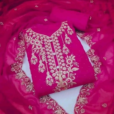 Picture of Embroidery Premium Quality Unstitched/Unready Jorjet Four Pieces for Women/ Girl - Multicolor - 56 Inch