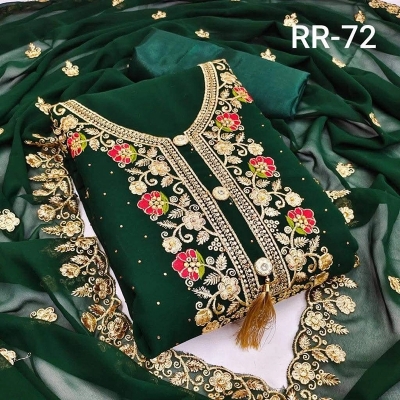 Picture of Embroidery Premium Quality Unstitched/Unready Jorjet Four Pieces for Women/ Girl - Multicolor - 56 Inch