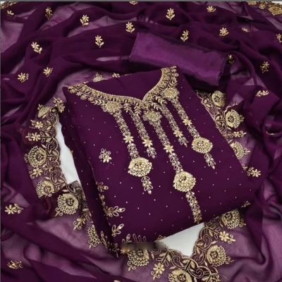 Picture of Embroidery Premium Quality Unstitched/Unready Jorjet Four Pieces for Women/ Girl - Multicolor - 56 Inch