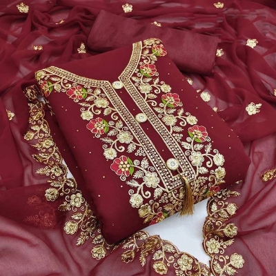 Picture of Embroidery Premium Quality Unstitched/Unready Jorjet Four Pieces for Women/ Girl - Multicolor - 56 Inch