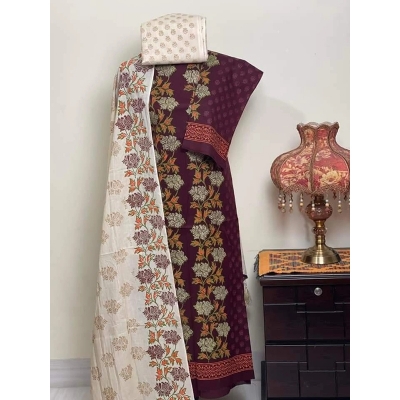 Picture of Premium Quality Unstitched Cotton Print Three Pieces for Women/ Girl - Multicolor - 56 Inch