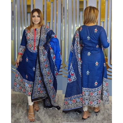 Picture of Premium Quality Unstitched Cotton Print Three Pieces for Women/ Girl - Multicolor - 56 Inch