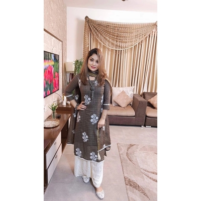 Picture of Premium Quality Unstitched Cotton Print Three Pieces for Women/ Girl - Multicolor - 56 Inch